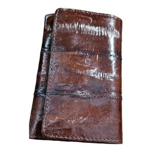 Genuine EEL Skin Leather Key Case Chain Brown Tri-Fold Coin Pocket Wall…